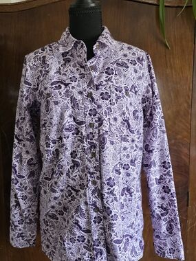 Duluth Free Swinging Flannel Purple Floral Button-Up Shirt, Size S